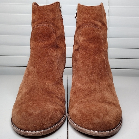 Joie Dalton Brown Suede Zipper Stacked Heel Ankle Booties Sz 11 - Picture 4 of 13